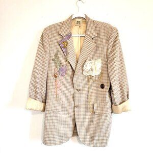 Radio Reworked Handmade Flower Applique Boho Mixed Media Jacket GUC